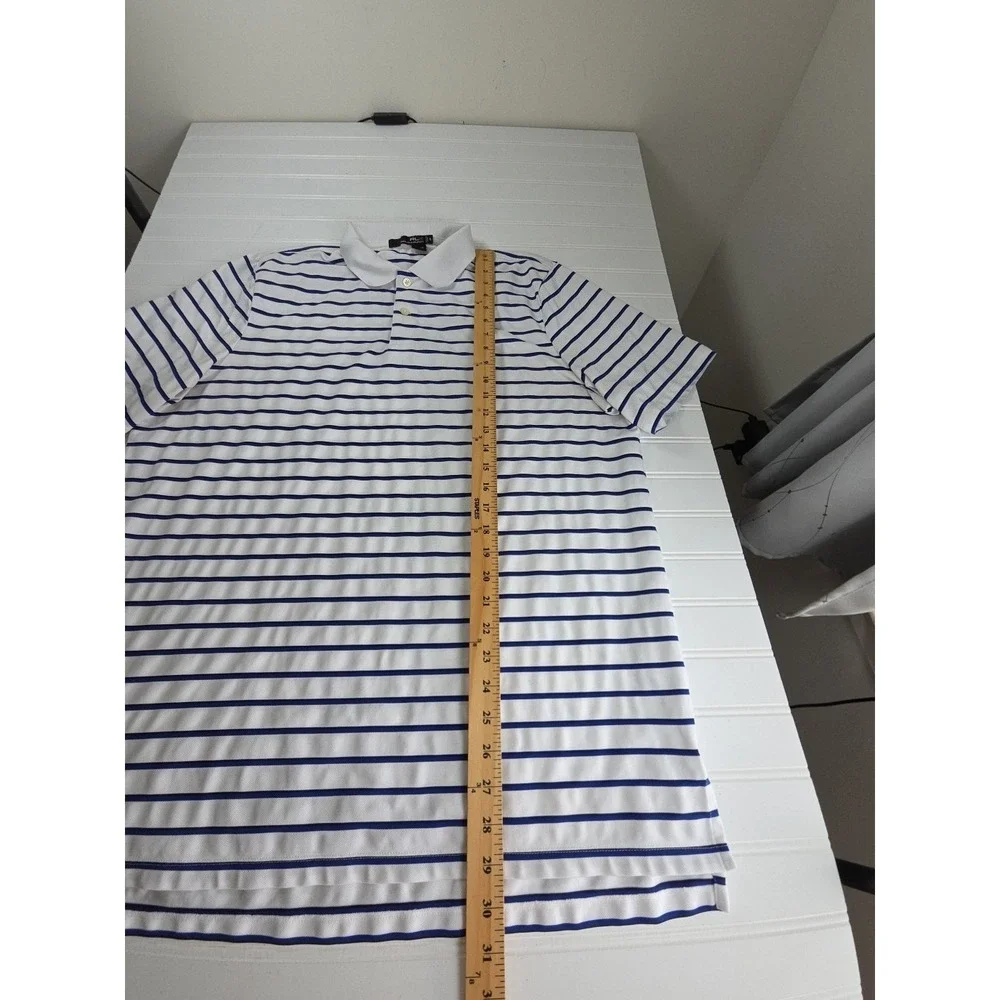 RLX Ralph‎ Lauren Polo Shirt Mens XL White BLUE Stripe Golf Performance Stretch